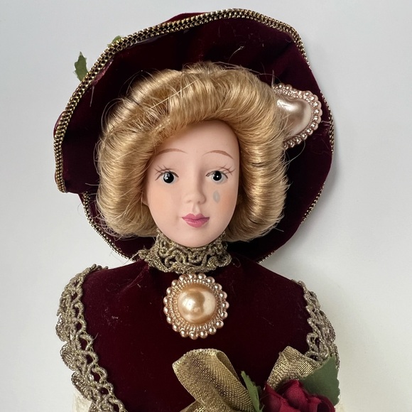 Lot 3 Vintage Kurt S Adler Victorian Porcelain Doll Christmas Ornaments Burgundy - Picture 8 of 16